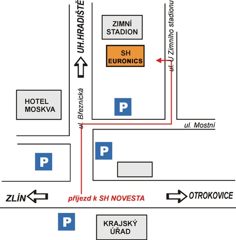 Plánek příjezdu k hale Euronics ve Zlíně